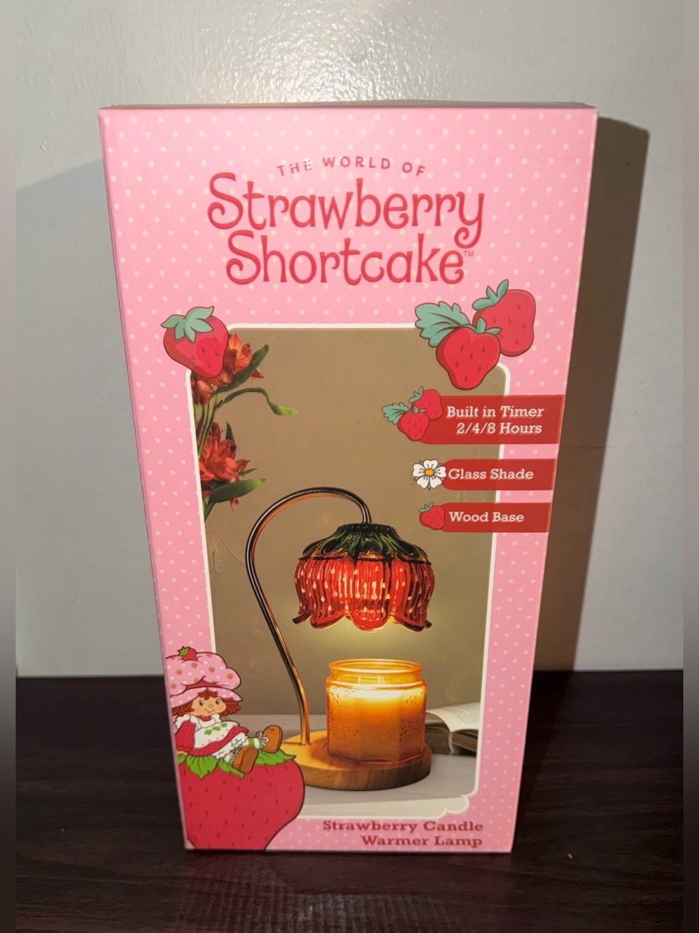 Strawberry Shortcake Candle Warmer Flower Lamp Glass Shade Wood Base With Timer